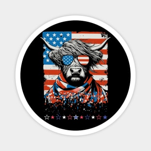 USA Patriotic Highland Cow 4th July Magnet